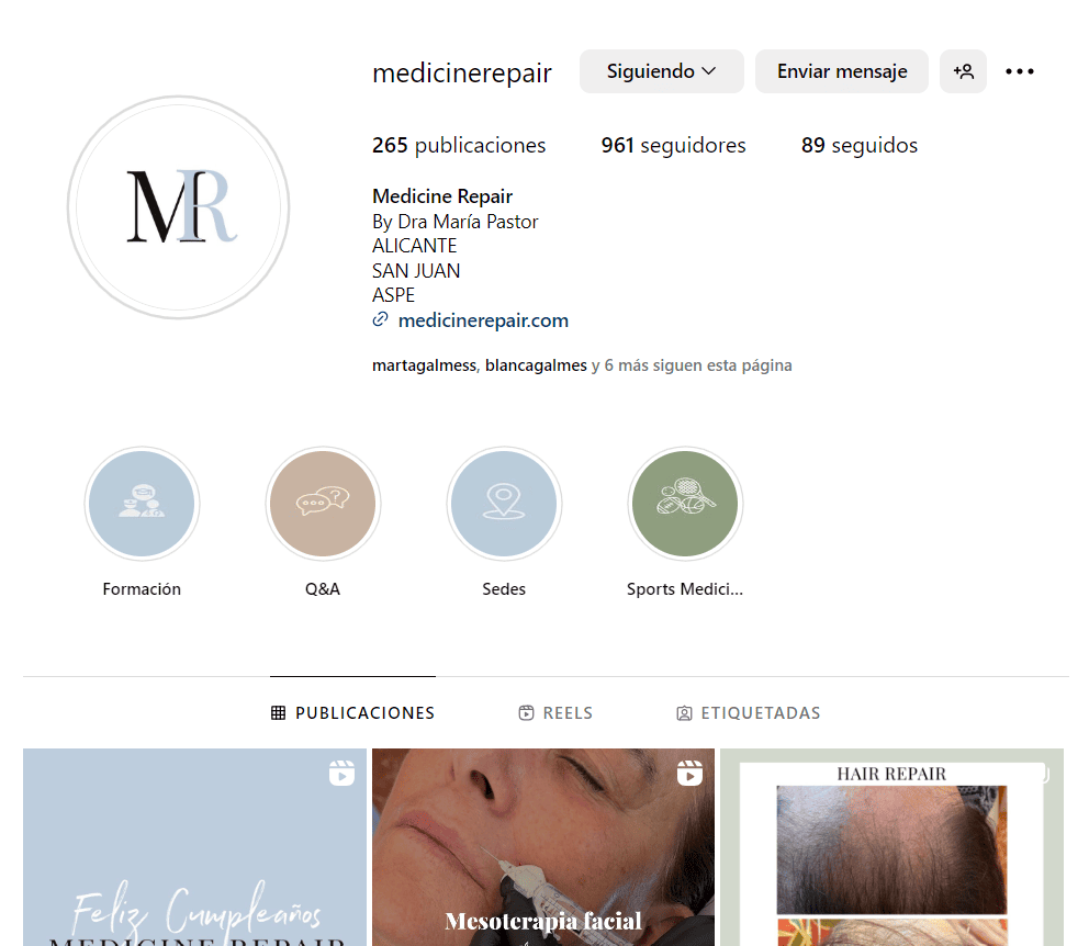 Imagen de la red social de medicine repair de Instagram